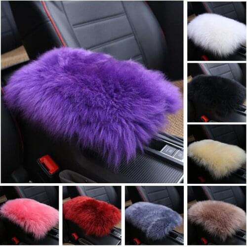 Soft fluffy Car Armrest Cover Furry Sheepskin Wool Auto Center Console Pads Universal for Car Armrest Seat Box Cover Protector