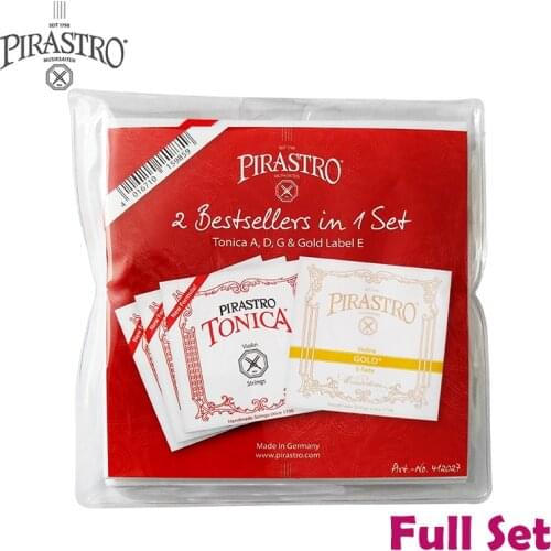 Pirastro Tonica Gold Label 412027 4/4 Violin String Set - Medium Gauge with Tonica A, D,G & Gold Label E Ball End