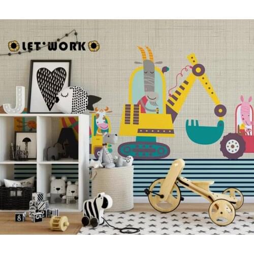 Excavator Wallpaper 3D Hand Painted Wall Mural Waterproof Canvas Murals Wall Painting Pastoral Silk Cloth Wall Paper Rolls