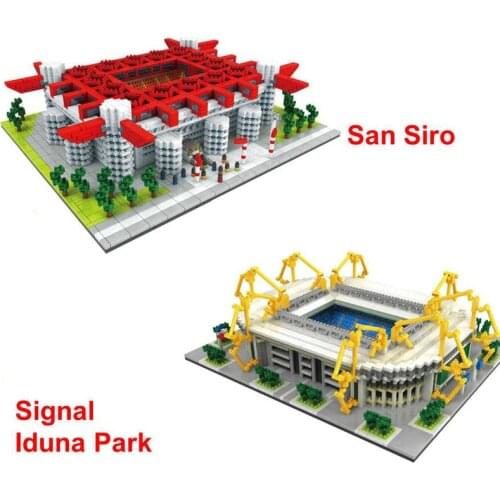 San Siro Football Field Signal Iduna Park Stadium Building Blocks Assemble Architecture Educational Bricks Gifts for Children