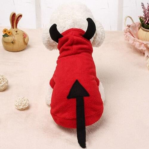 Dog Clothes Pet Halloween Hoodies Dog Costume Horns Design Theme Party Hooded Winter Warm Coat For Small Medium Dogs