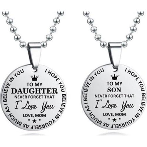 Engraved To My Daughter Son Stainless Steel Necklace Round Pendant Beads Chains Necklaces Love Gifts From Mom Dad