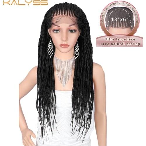 Kalyss 29 Inches 13x6 Hand Braided Wigs Synthetic Lace Front Wig for Black Women Natural Black Box Braids Wig with Baby Hair