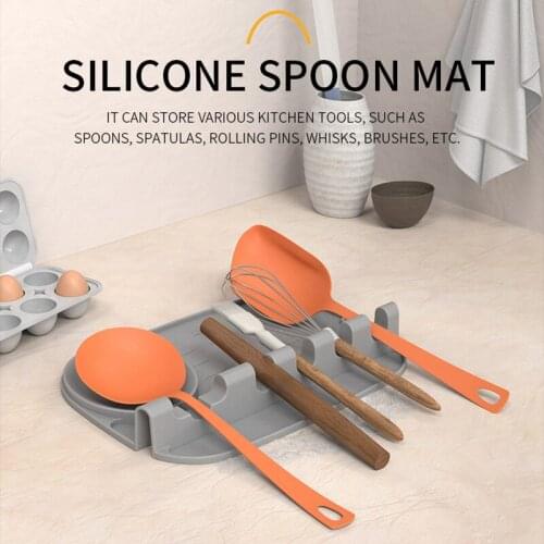 Kitchen Silicone Spoon Mat Spatula Shelf High Temperature Resistant Silicone Spoon Rests Kitchen Storage Organizer Shelf Tools