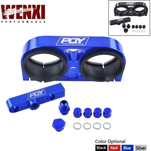 PQY Twin Fuel Pump Bracket Billet Aluminium Assembly OUTLET Manifold In Black for 044 fuel pump With PQY Logo WX-LD2642-QY
