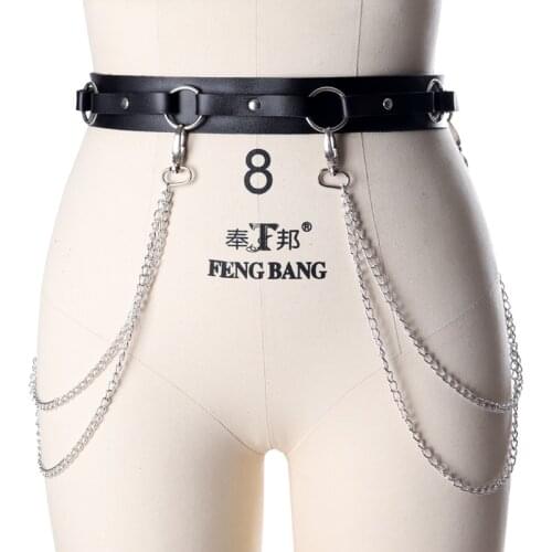 Gothic Leather Body Harness Skirt Chain Sexy Waist Belt Leg Chain Women Straps Punk Girls Rave Jewelry Fashion Kawaii Accessory