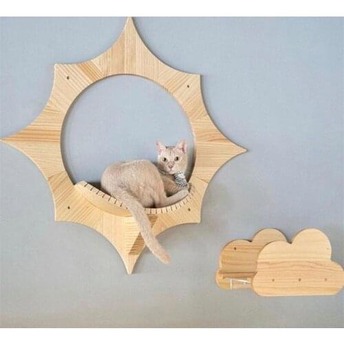 DIY Wall Mounted Solid Wood Cat Jumping Platform Cat Climbing Frame Cat Tree Wall Pet Furniture Disassemble Kitten Springboard