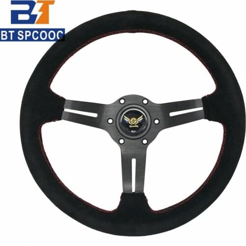 Universal Car/Racing Sport Steering Wheel 13 inch 330mm Black Suede Leather Flower Shape Steering Wheel Aluminum Bracket