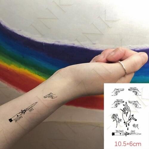 Waterproof Temporary Tattoo Sticker Gun Dagger Flower Finger Flash Tatoo Fake Tatto Arm Leg Wrist Foot Hand For Girl Men Women