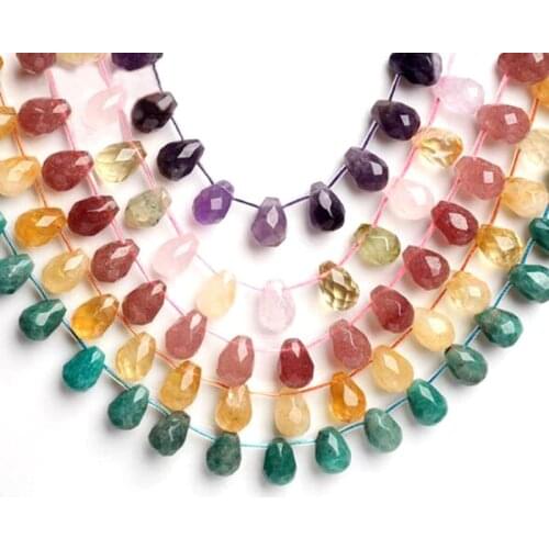 High Quality 10x14mm Natural Stone Faceted Drop Shape Necklace Bracelet Jewelry DIY Gems Loose Beads wk67