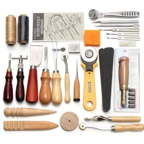 High quality Professional 18pcs/37 Pcs Leather Craft Tools Kit Hand Sewing Stitching Punch Carving Work Accessories