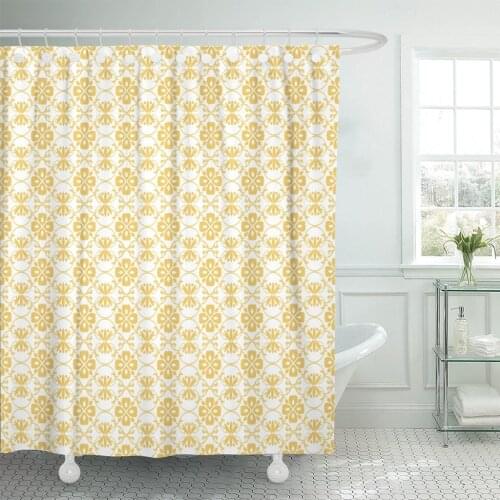 Yellow Flower Beautiful of Floral Pattern Colorful Stripe Dot Shower Curtain Waterproof Fabric 60 x 72 Inches Set with Hooks