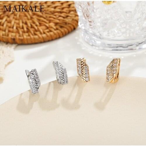 MAIKALE Multiple Korean Earrings AAA Cubic Zirconia New Copper Plated Gold Stud Earring for Women Jewelry geometric Gift