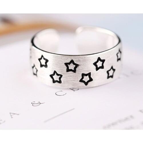 Drawing Star 925 Sterling Silver Sweet Temperament Fresh Wild Personality Fashion Female Resizable Opening Rings SRI143
