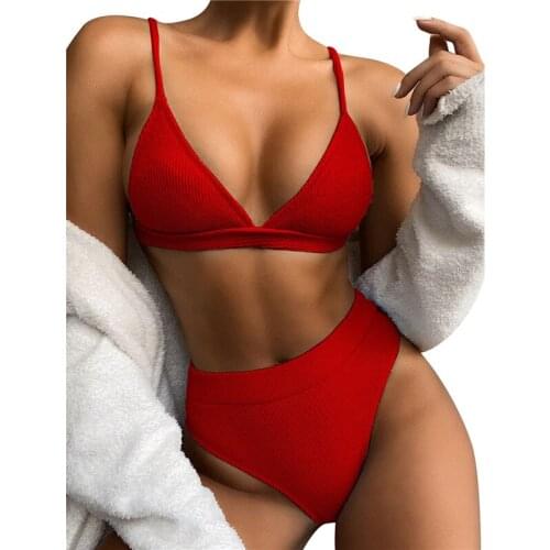 Xingqing Women Bikini Set Solid Color Bra and Panty Swimsuit Two-piece Suit for Vacation Swimming Beach Wear Female Swimwear