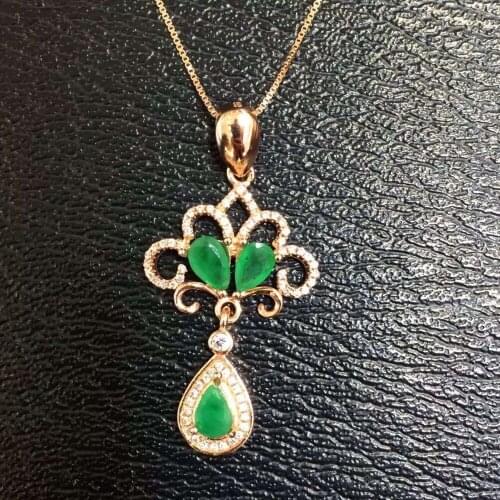 Natural green emerald stone pendant S925 silver Natural gemstone Pendant Necklace trendy Water drop bell women party jewelry