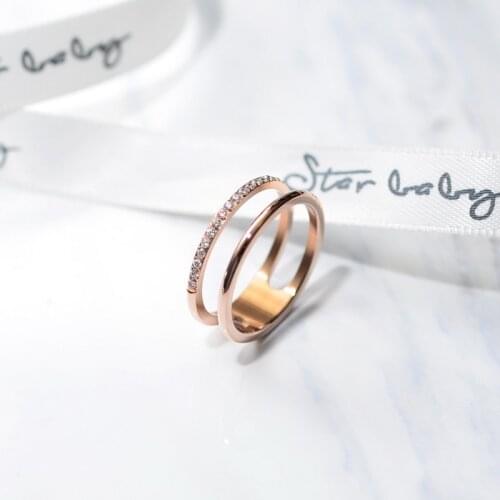 YUN RUO 2018 Double Layers Crystal Rings Rose Gold Color Ladys Wedding Ring Birthday Gift Woman Fashion Titanium Steel Jewelry