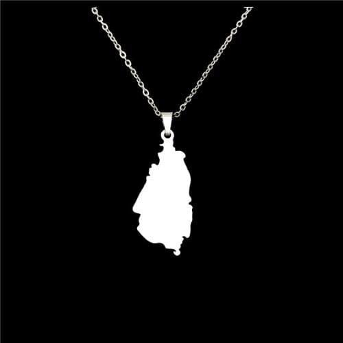 Dropship Stainless Steel Necklace Saint Lucia Map Pendant Necklaces For Women Silver Color Statement Jewelery Charm Gift