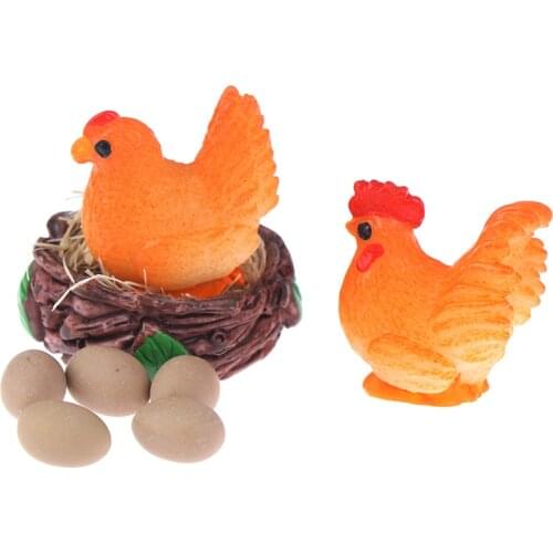1: 12 Cock Hen Egg Nest Set Doll House Chicken Miniature Mini Doll House Decor Children Gift Pretend Play Toy