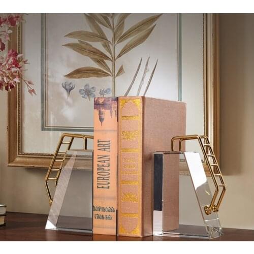 1 Pair Modern Simple Style Decoration Crafts Bookends Crystal Ladder Design Book Shelf Living Room Office Decor