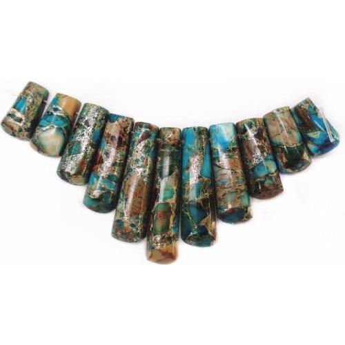 11Pcs/set 40x10x5mm-16x10x6mm Wholesale Blue Sea Sediment Jasper & Pyrite Oblong Pendant Bead S45