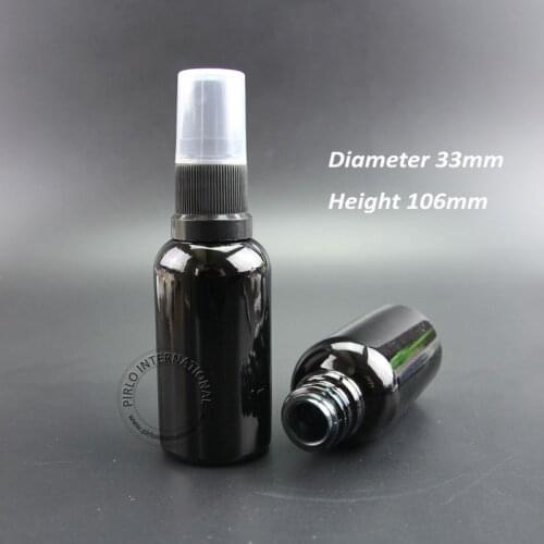 20pcs/Lot Promotion 30mll Glass Essential Oil Bottle Women Cosmetic Container Fine Mist Spray Black Cap Packaging Refillable