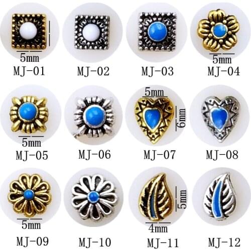 20pcs/pack metal nail art painting oil square cherry blossom heart flower leaf 3d jewelry gel nails sticker decoration art tools
