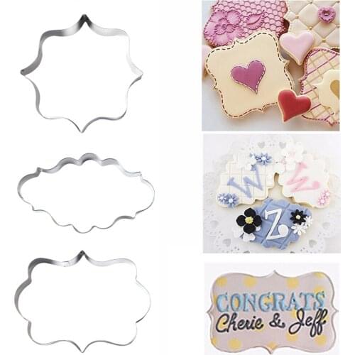 3Pcs Sugar biscuit mold Plaque Cutter Cookies Frame DIY Cake Oval Rectangle Fancy Stainless Cookie Mold