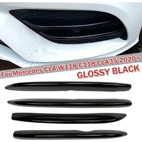 4PCS Front Bumper Air Vent Splitter Canard For Mercedes Benz CLA W118 C118 CLA35 2020+ Auto Spoiler Glossy Black Carbon Look