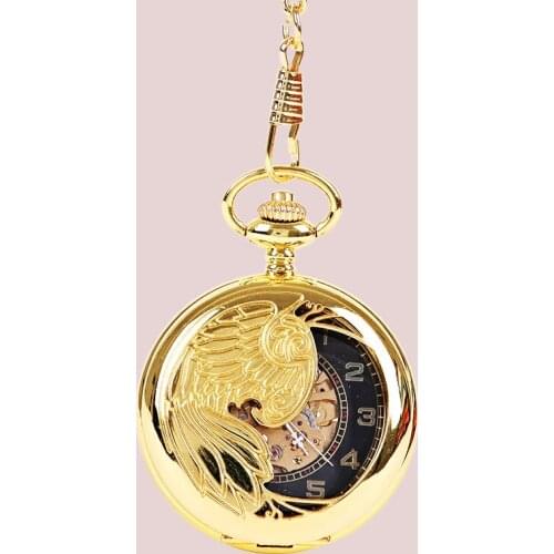 8958Luxury Golden Pocket Watch Retro Perspective Skeleton Gold Phoenix Pattern Case Hollow Dial Pendant Fashion Value Gift Table