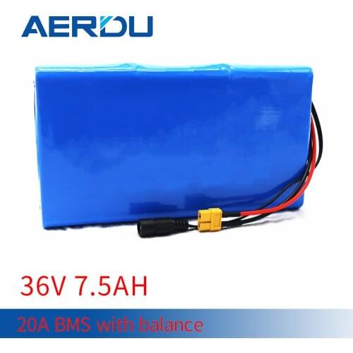 AERDU 36V 7.5AH 10S3P 18650 lithium ion battery pack For ebike electric car bicycle motor scooter with 20A BMS 500W XT60 DCC5521