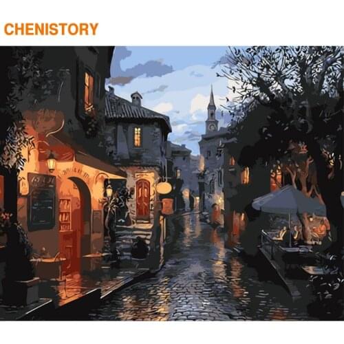 CHENISTORY Frameless Picture Water City DIY Painting By Numbers Modern Handpainted Calligraphy Painting For Home Decor 40x50cm