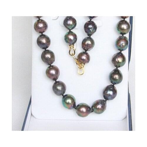 FREE shippingGIANT natural baroque 17mm peacock black Reborn keshi pearls necklace earring
