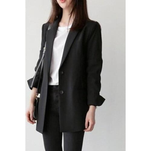 Black Suit Blazer Office Jacket Ladies Tailored Oversized Fashion Double Buttons Long Loose Coat Formal Casual Autumn Women Suit