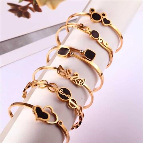 XUANHUA Rose Gold Heart Cuff Bracelets Bangles For Women Stainless Steel Jewelry Woman Accessories Fashion Jewellery Charms