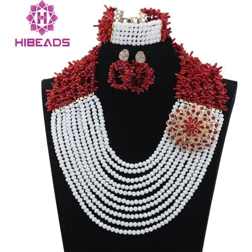Pure White Crystal Party Jewelry Set Red Coral Necklace Earrings Set Anniversary Gift Jewelry Set Free Shipping WD823