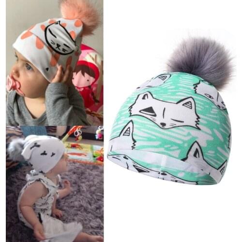 Childrens hair ball printing Pullover hat autumn and winter new personalized graffiti design baby outdoor warm hat hot sale