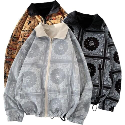 Two Sides Wear Loose Jacket Men Clothing Spring And Autumn Ethnic Print Casual Baseball Coats
