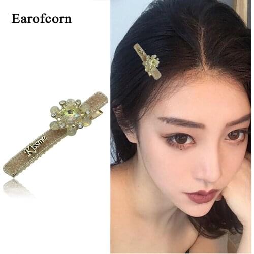 Earofcorn 2 Color Exquisite Cute Fashion Flowers Hairpin Jewelry Shiny Crystal letters Hair Clip Hair Accessories for Women