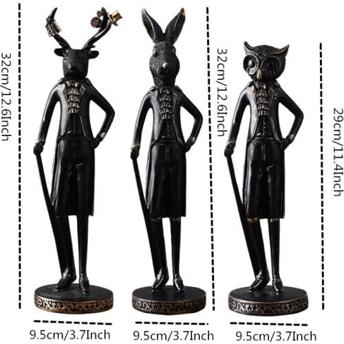 Resin Animal Figurines Mr Rabbit Owl Deer Ornament Home Office Store Living Room Decoration New Year Decoration