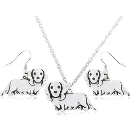 New Fashion Dachshund Jewelry Sets For Women Drop Earrings Cute Dog Pendant Necklaces For Ladies Pet Sets Gifts Bijoux Femme