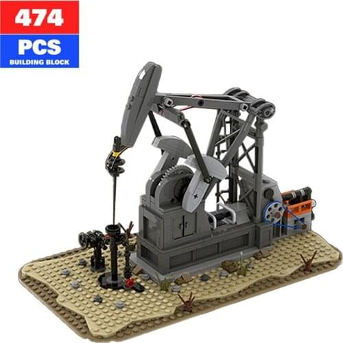 MOC Urban Construction Excavating Machinery Functioning (Oil Derrick) Oil Pump Jack Building Blocks Bricks Toys for Child Gifts
