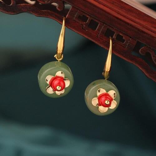 Fashion summer red and green small flower drop earring Delicate little freshness simple earrings for women Jewelry