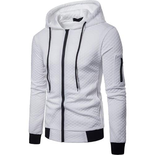 2021 Mens New Casual Sweatshirt Diamond Lattice Hooded Zipped Stand Collar Sweater