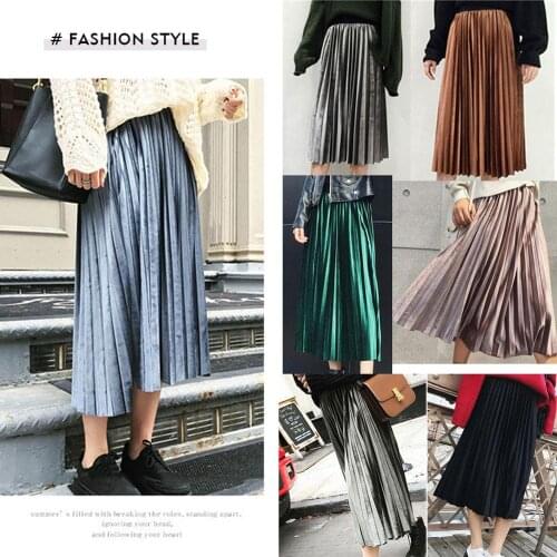 New Hot Autumn And Winter High Waisted Skinny Female Velvet Skirt Pleated Skirts Pleated Skirt