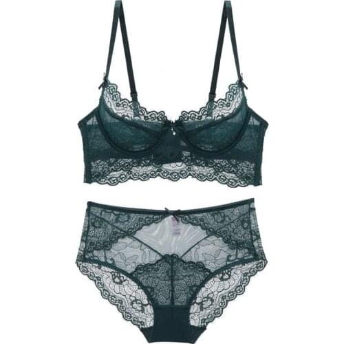 New ultra-thin transparent lingerie multi-breasted adjustment sexy lace carved ladies underwear bra set