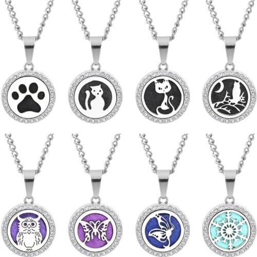 Aromatherapy Necklace Cat Owl Butterfly Essential Oil Diffuser Necklace Stainless Steel Locket Pendant Perfume Necklace Jewelry