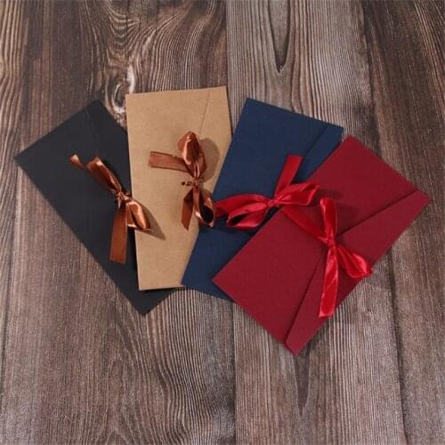 Thicken Vintage Ribbon Pearlescent Paper Envelopes 4Colors Kraft Envelope for Wedding Invitation Envelope Gift Envelope