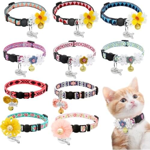 Safety Nylon Cat Collar Customized Cat Collars Personsized ID Tag Kitten Cats Collars With Bell Pet Accessories