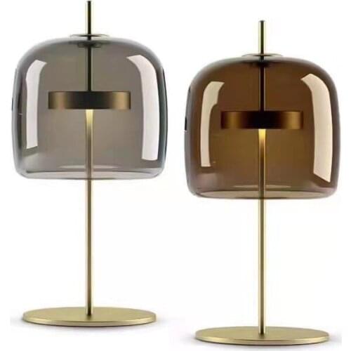 Postmodern LED Glass Table Lamps Bedroom Glass Table Lights Personality Creative Reading Lamp Amber or Smoke Glass